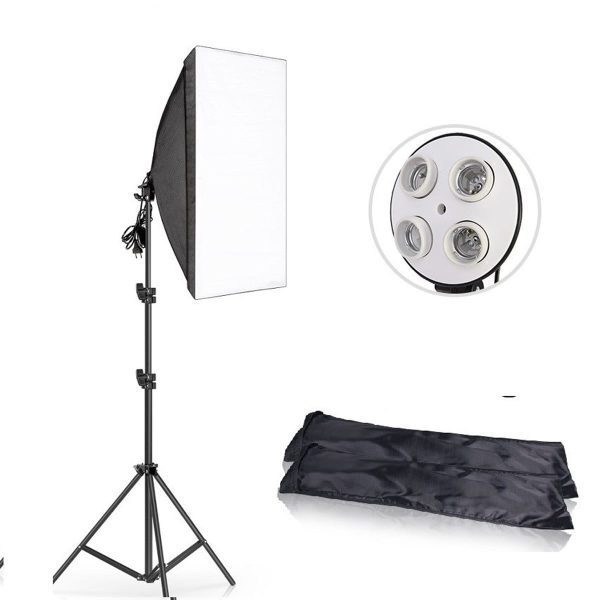 Photo Video Studio Lighting Kit 4-Socket E27 Lamp Holder Softbox Light Stands