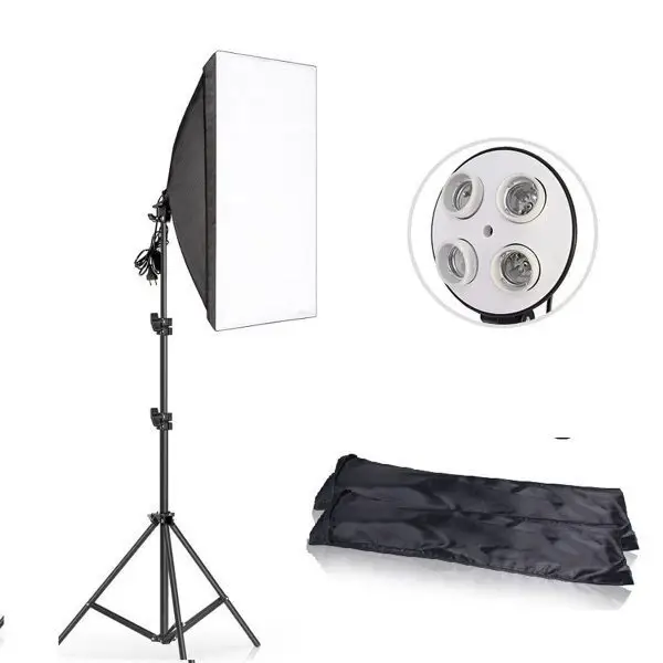 Photo Video Studio Lighting Kit 4-Socket E27 Lamp Holder Softbox Light Stands